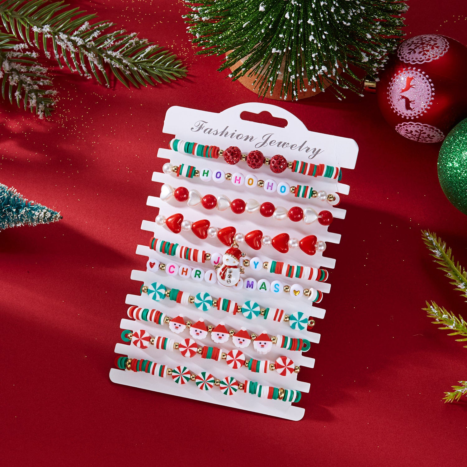 Wholesale Christmas 10pcs letter stretch bead bracelets